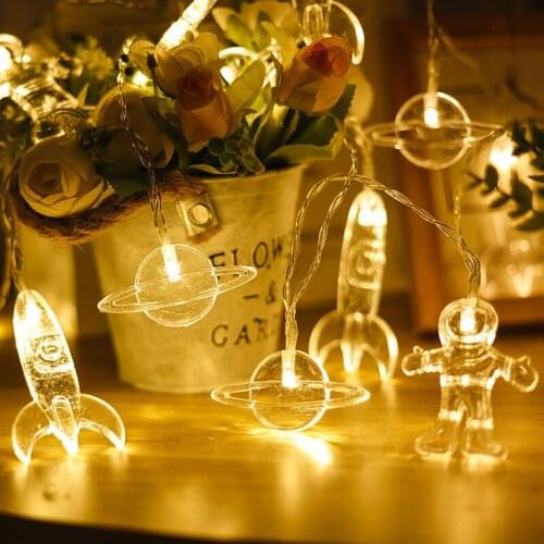 10/20 LEDs Spaceman String Light Astronaut Spaceship Rocket LED Pendant Garland Lights Home Christmas Wedding Party Decoration