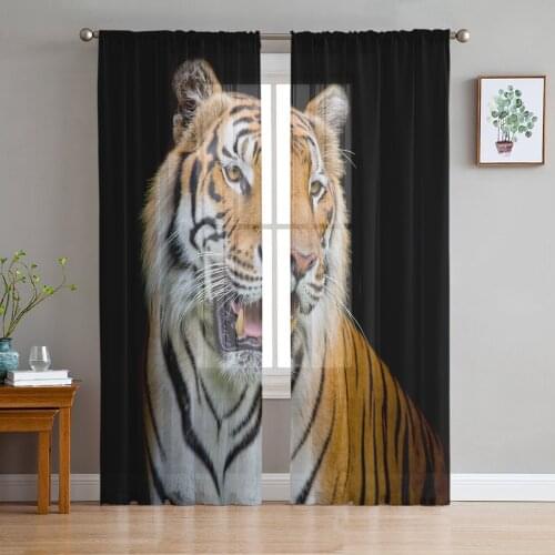 Forest Animal Tiger Window Treatment Tulle Modern Sheer Curtains for Kitchen Living Room the Bedroom Curtains Decoration
