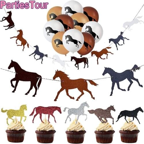 Horse Themed Decor Horse Banner Horse Latex Balloons Horse Birthday Cake Toppers Horse Racing Birthday Wedding Party Supplies