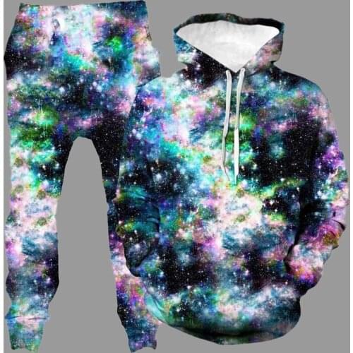 All-Match Mens Sets Tracksuit Hoodies + Trousers 2-Piece Set Fashion Starry Sky Milk Cup3D Digital Print Couple Casual Outfit