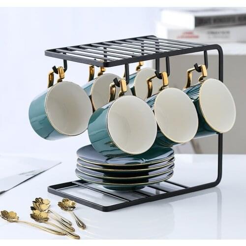 1pcs High Quality Gold Bone Porcelain Coffee Cup Vintage Ceramic Cup Dish On-glazed Advanced Tea Cup And Saucers with holder Set