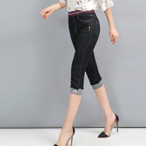 2020 Summer Denim Jeans Women Streetwear High Waist Calf-Length Embroidery Ladies Skinny Pencil Pants Plus Size 3XL 4XL 5XL