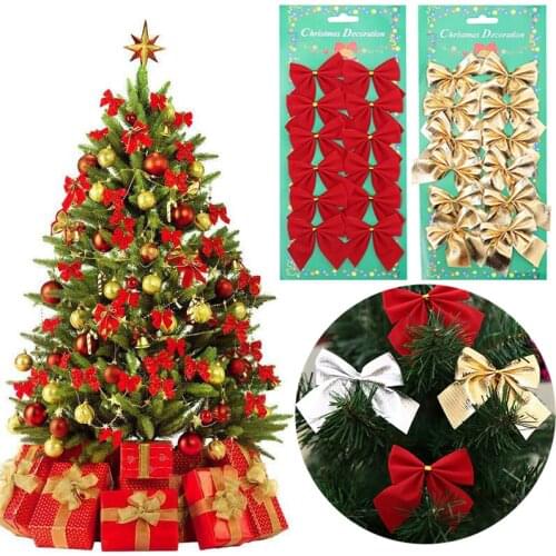 12pcs Christmas Bows Christmas Tree Decoration Christmas Ornaments Gift DIY Christmas Decorations for Home Xmas New Year Party