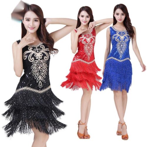 2021 Women Sequins Competition Latin Dance Dress Stage Competition Dancewear Tassel Ballroom Party Dancing Costume Clothes