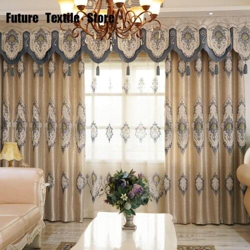 2021 New Curtains French Windows European Embroidered Curtain Cloth Bedroom Living Room Blackout Curtains Gray Beige Curtains