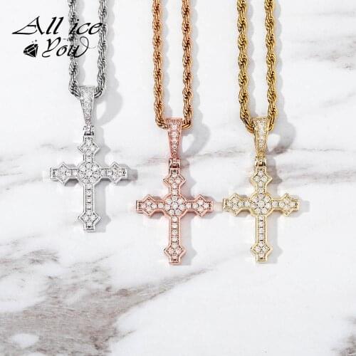 ALLICEONYOU New High Quality Iced Out Cubic Zircon Fashion Cross Crystal Pendant&Necklace Hip Hop Fashion Jewelry FemaleGift
