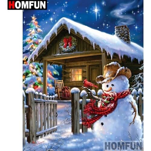 HOMFUN Full Diamond Embroidery Diy 5D Diamond Painting Cross Stitch "Snowman bird house" Full Drill Home Room Decor A00304