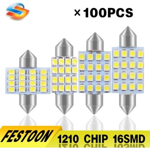 Free shipping 100pcs 31mm 36mm,39mm,41mm 16SMD 1210 3528 LED Festoon light LED Festoon Interior Dome Light Lamp Bulb