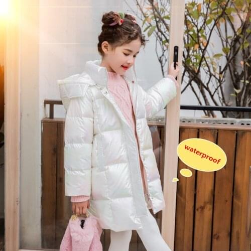 2020 Girls Winter Jacket Kids Hooded Warm Shiny Jacket For Girls White Duck Down Coat Children Clothes Teenage Parka Outerwear