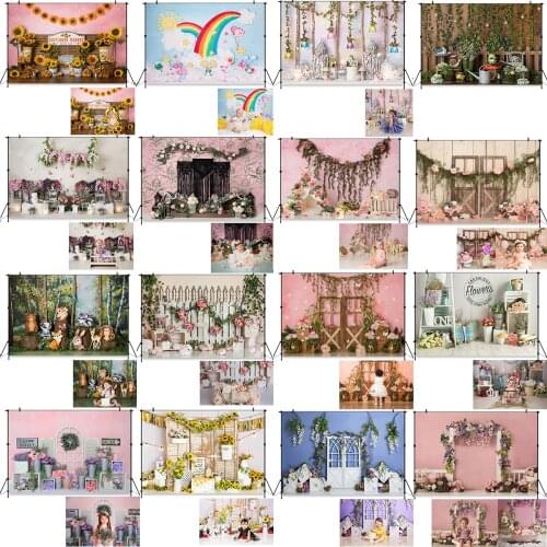 Baby Portrait Photography Backdrop Newborn Kid Spring 1st Cake Smash Birthday Background Floral Rainbow Balloon Prop Photostudio