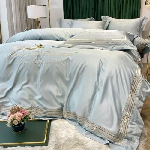 Classic Bedding Set Luxury Ice silk Bed Linen Summer Duvet Cover Home Textile Queen Size Bed Set Comforter Silk Bedding Sets