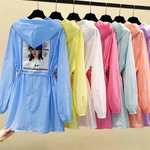 Sun Protection Clothing Womens Large Size Long Sleeved 2021 Summer New Student Jacket Hooded Korean Fashion Thin Print Tops Shi