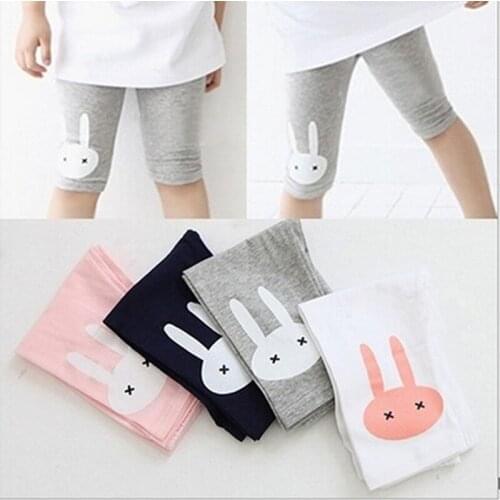 Summer Cool Soft Cartoon Printing Leggings Rabbit Animal Pattern Girls Knee Length Pants Kids Cute Leggings