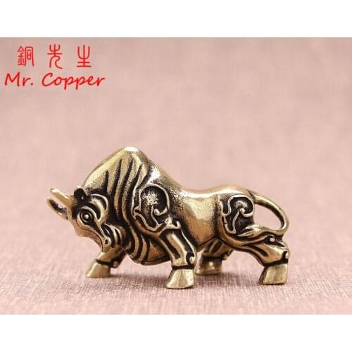 Copper Wall Street Bullfight Statue Office Desktop Lucky Feng Shui Ornament Home Decoration Crafts Vintage Brass Bull Figurines