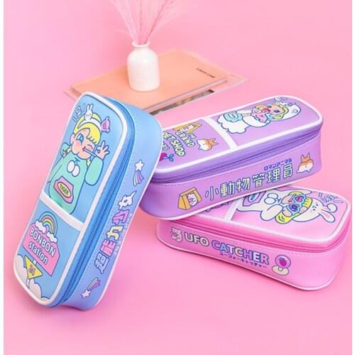 Cartoon Penalty Korean Pencilcase for Girls Boys Kawaii School Pencil Case PU Pen Case Bag Pouch Storage Box Stationery Supplies