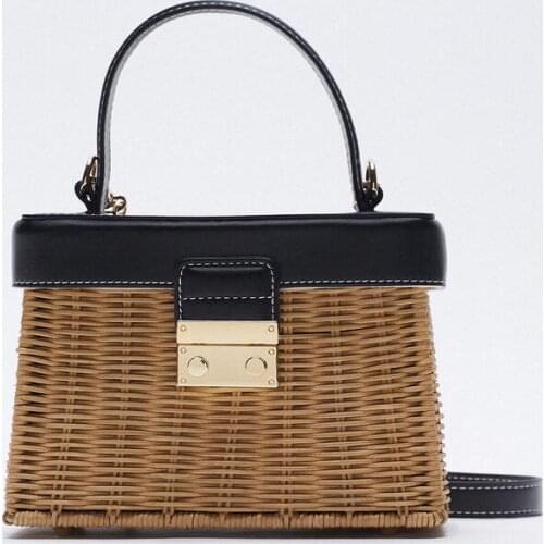 Fashion Casual Women Summer Rattan Bags Square Straw Bag Handmade Woven Beach Crossbody Bags Bohemia Bali Handbags