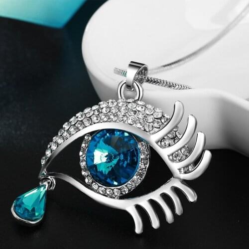Miss Lady Fashion Teardrop Eye Crystal Necklace Zircon Earring Jewelry Set For Women Evil Eye Necklace Earrings Set MLK0165