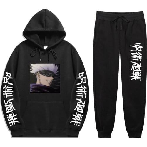 Japan Anime Men 2 Pieces Sets Jujutsu Kaisen gojo print Autumn Winter Cartoon Sweatshirt+Drawstring Pants Hoodies hoodie sets