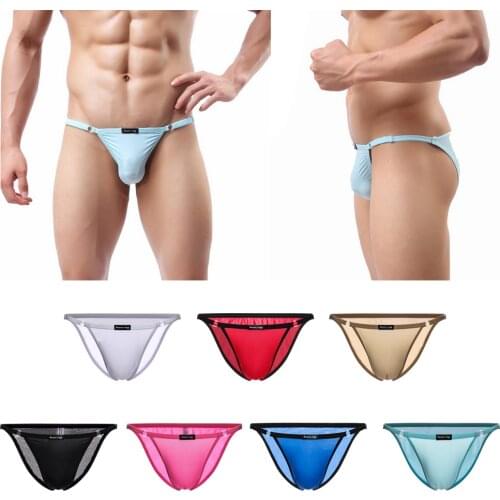 Mens Comfy Breathable Ice Silk Low Rise Briefs Underwear String Bikini Adjustable