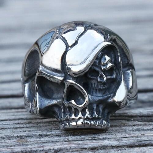Mens Gothic Double Skull Ring Stainless Steel Skull Biker Ring Male Rock Punk Style Finger Jewelry Birthday Gift Drop Shipping