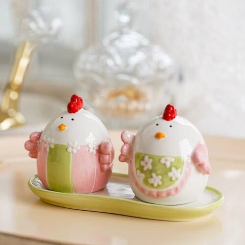 2pcs creative ceramic chicken seasoning pot a few single set cartoon decoration small ornaments kitchen seasoning bottle