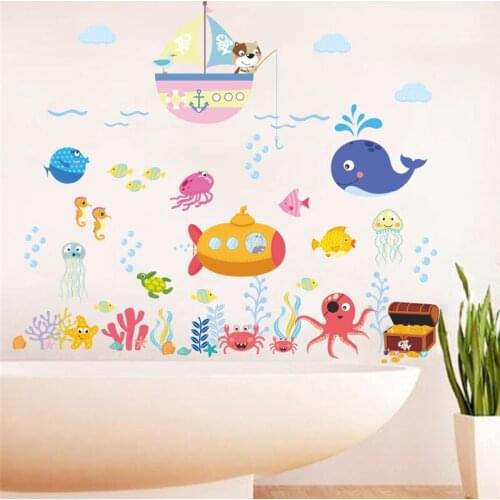 Cartoon Underwater Fish Bubble Wall Stickers For Kids Rooms Bathroom Nursery Home Decor Pvc Wall Decals Diy Mural Art