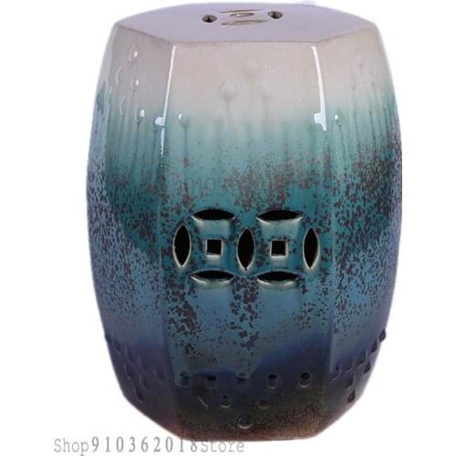 New Chinese Home Ceramic Drum Stool Stool Square Prismatic Piers Villa Hotel Living Room Table Decoration Decoration