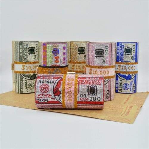 New Style Blue/Red 7 Colors US Dollars Women Clutches And Dinner Purses New Elegant Lady Diamond Long Chain Phone Shoulder Bag