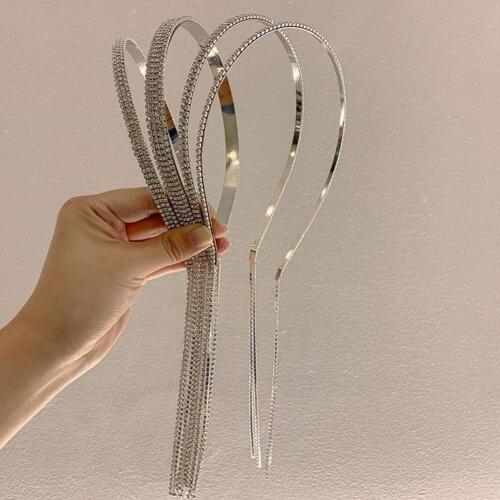 Fashion Luxury Shiny Bling Bling Rhinestone Hairbands For Women Long Tassel Headband Engagement Wedding Hair Band Accessories