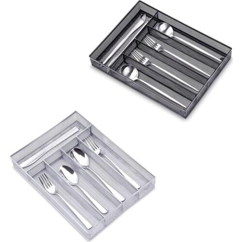 Cutlery Tray Organiser,Utensil Drawer Storage Organizer,Metal Mesh Organiser Tray With Anti-Slip Feet
