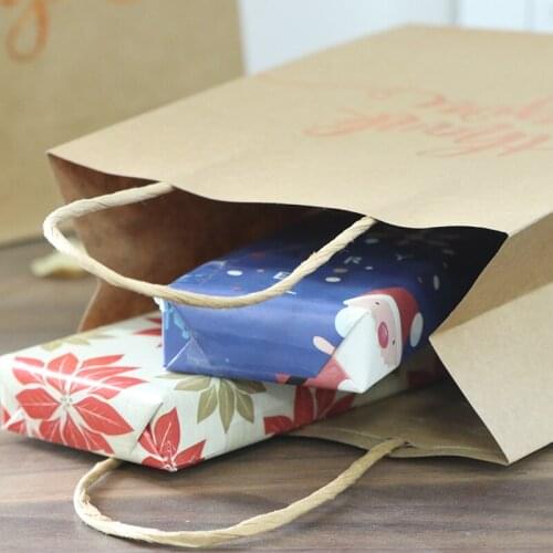 10Pcs Shopping Bags Gift Bags Gold Foil Thank You Brown Paper Bags with Handles