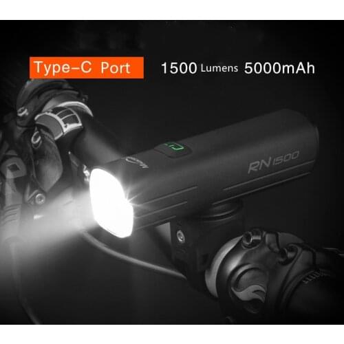 Bike Front Light Rechargeable Bicycle Light Waterproof 1500 Lumens USB Type-C Cycling Lighting Tool RN1500