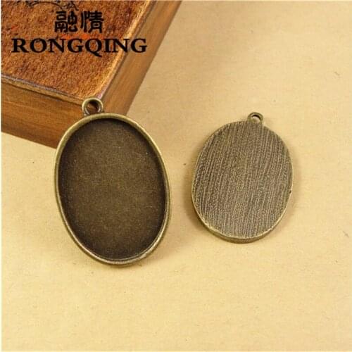 RONGQING 25*18MM 60pcs/lot oval Retro Necklace Tray Cabochon Base Setting DIY Accessories Wholesale Craft