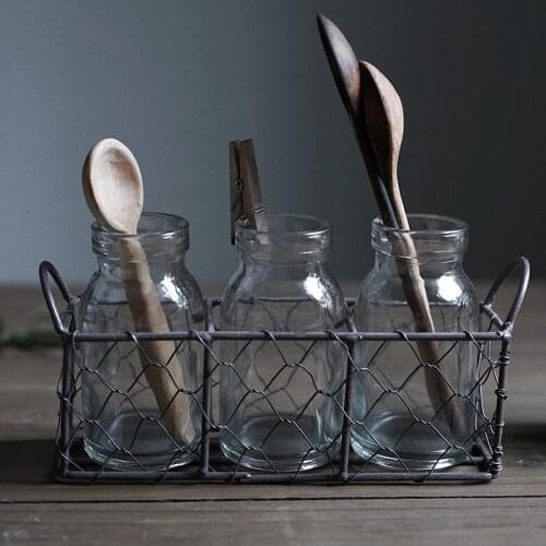 Grid Basket Iron Bottle Juice Bottle Decoration Creative Flower Pot Stand Small Object Display Interior Pendant WF1129139