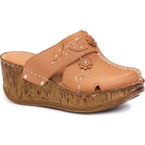 Gedikpasalı Bty 104 Tan Women 'S 2021 Summer Slippers Orthopedic Genuine Cow Leather Business Lift Padding Daily Casual Use Hiking