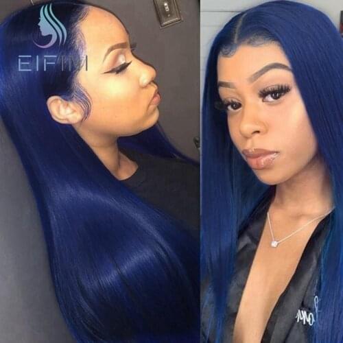Blue Colored Lace Front Human Brazilian Hair Wigs With Baby Hair 4X4 Straight Lace Closure Wigs For Black Women 200 Density Wig