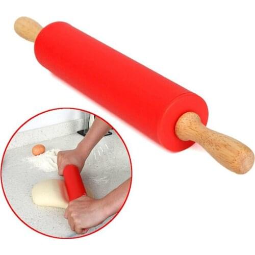 Rolling Pin Silicone Roller Non-stick Flour Stick 12" Kitchen Wooden Flour Pastry Dough Handle Roller Silicone Rolling Pin Stick