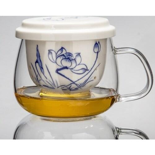 Heat Resistant Ceramic Tea Glass Cup With Lid Filter Teaware Water Mug Cup Teapot Elegant Clear Drinking Cup Household Drinkware