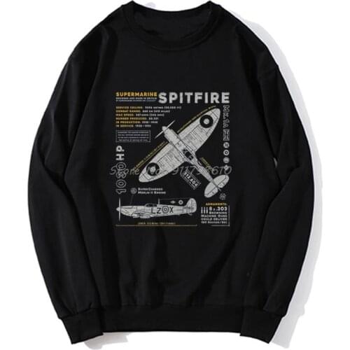 Vintage Supermarine Spitfire MK 1 hoodies Men Spring Autumn Sweater Fighter Plane WW2 War Pilot Aircraft Airplane Hoodie Gift