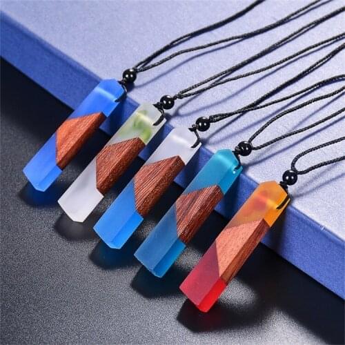 Triangle Wood Resin With Bead Marine Solidified Resin Unisex Vintage Handmade Pendant Elegant Necklace For Girls Dainty Gift