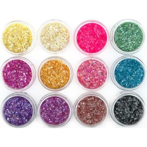 12 Colors Sea shell chips nail decoration/ Ocean Pinctada albina Shell Glitter Nail flakes DIY nail deco/ Natural shell Powder