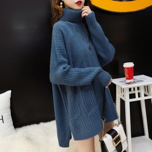 Spring/autumn women sweaters knitted loose casual sweaters women clothing high-neck pullovers ins students sweaters women coats