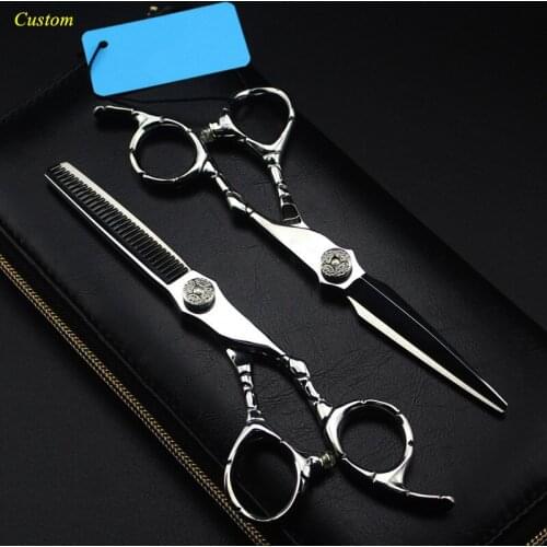 Custom logo japan 440c 6 inch alligator hair cutting scissors barber makas thinning shears haircut scissor hairdressing scissors