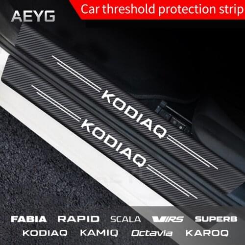 Carbon Fiber Car Door Sill Guard Protector Leather Stickers For Skoda Octavia Superb Fabia Kamiq Karoq Kodiaq Rapid Scala Virs