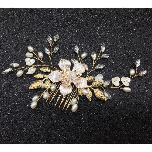 Bridal tiara wedding dress pearl hair comb alloy flower shell hair comb wedding jewelry bride hair comb