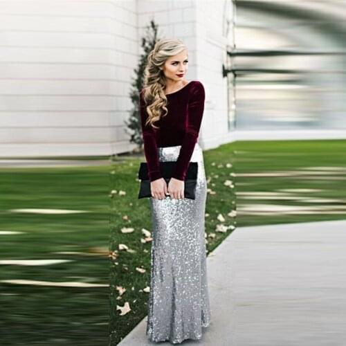 New Arrival Silver Sequin Mermaid Skirt Custom Made Floor Length Long Mermaid Skirts Shiny Spring Autumn Styel Womens Fashion