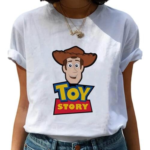 Harajuku Women Tshirt Tees Loose Casual T Shirt Students Toy Story Letter Woody Print White T-shirts Dropship