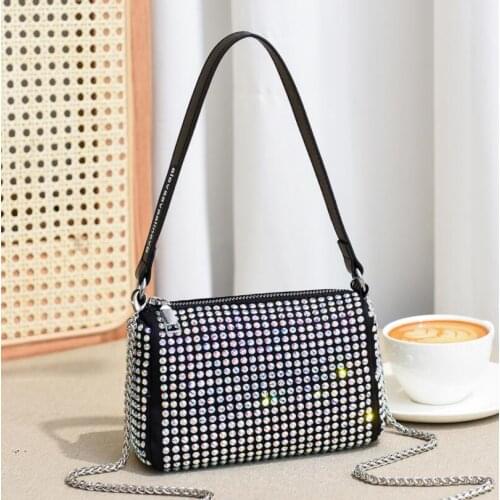 Female Mini Rhinestone Bag 2021 New Rivet Underarm Bag Lady Handbag Bling Fash Diamond Messenger Bag Fashion Chain Evening Bag