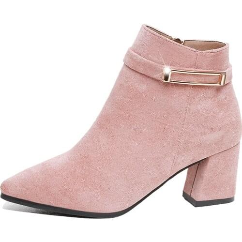 New 2021 Winter Shoes Women High Heels Boots Fashion Women Ankle Boots Woman Party Shoes Square Heel 6cm Black Pink