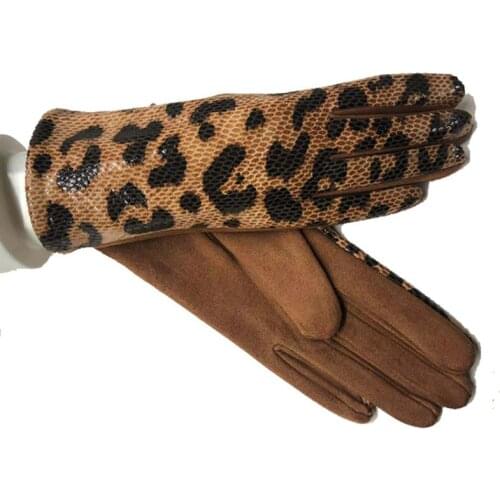Female Winter Warm Leopard Suede Leather Touch Screen Gloves Women Sexy Zebra Pattern Cashmere Thicken Driving Gloves H84
